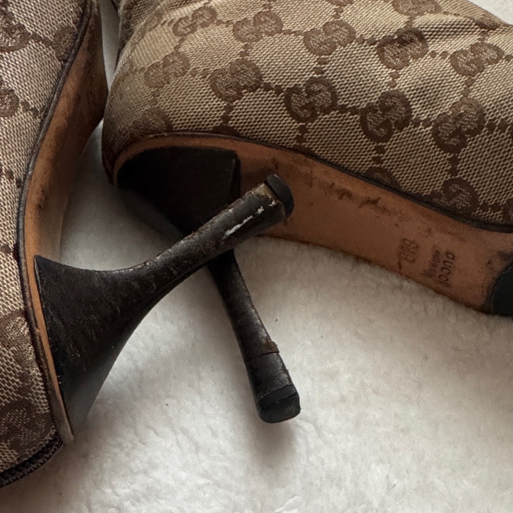 Vintage Gucci Monogram Tan Heeled Boots Size 6.5 - Picture 6 of 13
